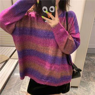 Striped Long-sleeve Knit Top / A-line Skirt