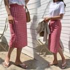 Band-waist Slit-side Gingham Skirt