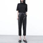 Faux-leather Slim-fit Cropped Pants