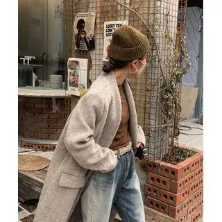 Lapelless Marled Long Coat Oatmeal - One Size