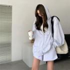 Long-sleeve Plain Hooded Jacket / Wide-leg Shorts