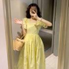 Short-sleeve Floral Embroidered Midi Dress
