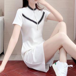 Lace Trim Half-zip Mini A-line Dress