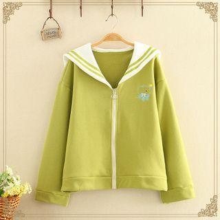 Elephant Embroidered Over-sized Hoodie Jacket With Fleece