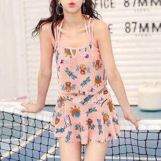 Set : Print Bikini + Frilled Cover-up Top + Skirt