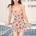 Set : Print Bikini + Frilled Cover-up Top + Skirt