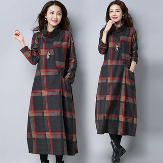 Plaid High-neck Long-sleeve Dress