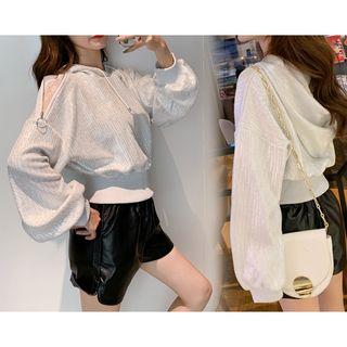 Lace Panel Hoodie / Plain Elastic-waist Shorts / Set