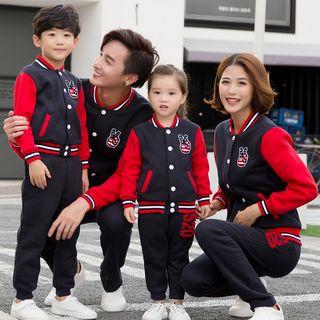 Family Matching Striped Trim Baseball Jacket