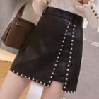 Faux Leather Rivet Mini A-line Skirt