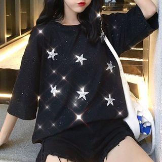 Star Print Elbow-sleeve Top