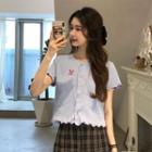 Short-sleeve Butterfly Embroidered Cardigan