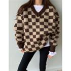 Checker Print Sweater Check - Coffee & Almond - One Size
