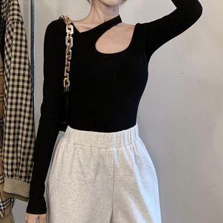 Long-sleeve Irregular Cut Out Slim Fit T-shirt