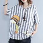 Printed Striped Elbow-sleeve T-shirt