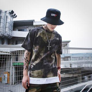 Short-sleeve Mock Two-piece Camouflage T-shirt