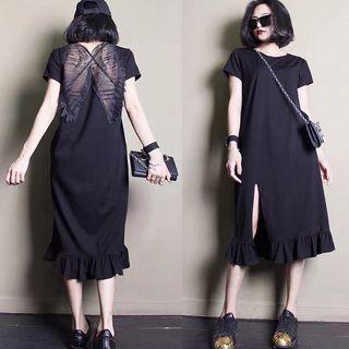 Short-sleeve Ruffle Hem Slit T-shirt Dress
