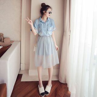Set: Denim Shirtdress + Mesh Skirt
