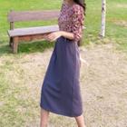 Floral Print Elbow-sleeve Top / Midi A-line Skirt