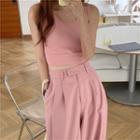 Plain Tank Top / High-waist Wide-leg Dress Pants