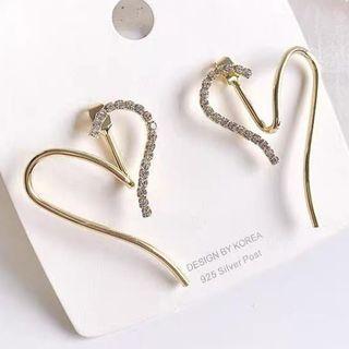 Rhinestone Earring 1 Pair - Heart - Gold - One Size