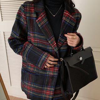 Plaid Single-breasted Blazer Plaid - Red & Green - One Size