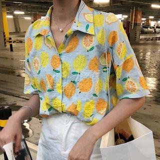 Lemon Print Elbow-sleeve Shirt