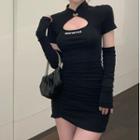 Set: Short-sleeve Cutout Mini Dress + Arm Sleeves