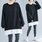 Plain Round-neck Panel Sweatshirt Skirt Black - L