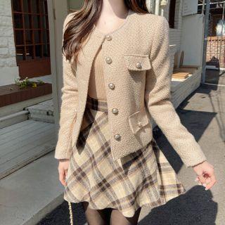 Flap Faux-pearl Tweed Jacket