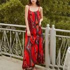 Printed Maxi Spaghetti Strap Dress As Shown In Figure - One Size