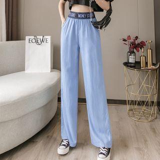 Letter Waistband Wide-leg Denim Pants