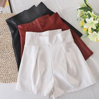 High-waist Asymmetrical Faux Leather Shorts