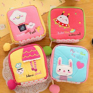 Cartoon Applique Cotton Zip Pouch