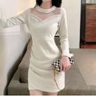 Long-sleeve Mesh Panel Glitter A-line Dress