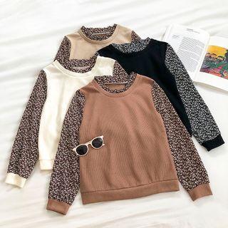 Mock Two-piece Crewneck Panel Floral Long-sleeve Top