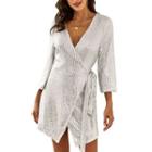 Tie Waist Sequined 3/4-sleeve Dress