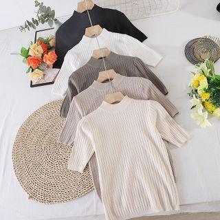 Semi High-neck Short-sleeve Knit Top