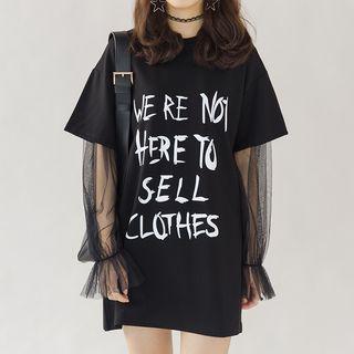 Mesh Panel Lettering Long Sleeve Tunic