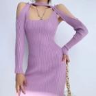 Set: Long-sleeve Knit Shrug + Spaghetti Strap Dress