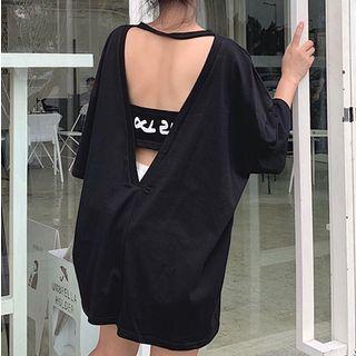 Cutout-back Short-sleeve Lettering Top