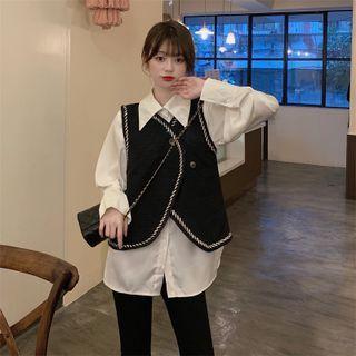 Contrast Trim Vest / Plain Shirt