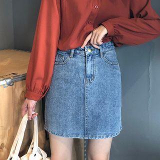 Washed Slim-fit Denim Skirt