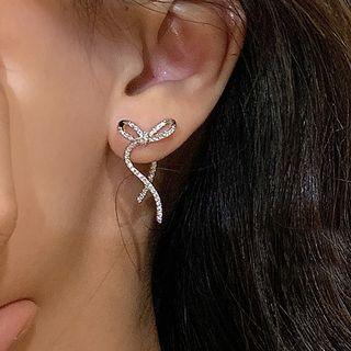 Sterling Silver Cz Ribbon Stud Earring 1 Pair - S925 Silver - Silver - One Size