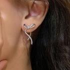 Sterling Silver Cz Ribbon Stud Earring 1 Pair - S925 Silver - Silver - One Size