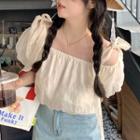 Short-sleeve Plain Blouse Almond - One Size