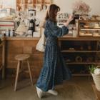 Balloon-sleeve Floral Tiered Dress