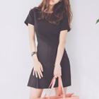 Short-sleeve Mini A-line Pleated Dress