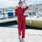 Zip-up Long-sleeve Cargo Jumpsuit