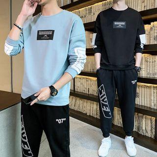 Set: Lettering Pullover + Cropped Harem Pants